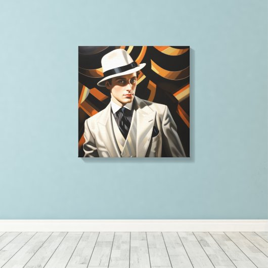 Art Deco Glam: Silberer Mann Leinwanddruck (Insitu (Holzboden))