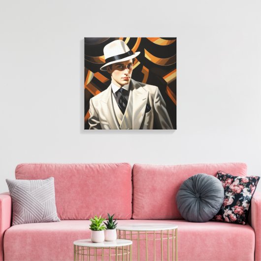 Art Deco Glam: Silberer Mann Leinwanddruck (Insitu (Wohnzimmer))