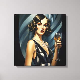 Art Deco Glam: Silberne Frau Leinwanddruck