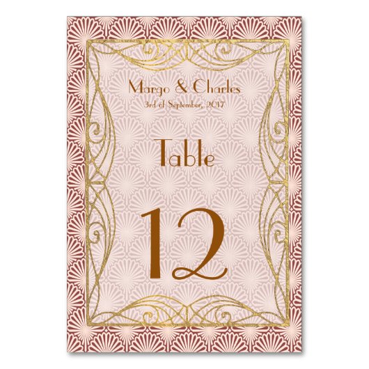 Art Deco Glam |Tischnummern für Rosa Goldrahmen Tischnummer (Rückseite)