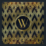 Art Deco Glamour Geometric Muster Monogram Poster<br><div class="desc">Mit diesem wunderschönen Art-Déco-Design verleihen Sie Ihrem Aussehen einen Glamour aus den 20er Jahren. Geometrisches Muster in goldenem Glitzer vor dunklem Nachthimmelhintergrund mit leuchtenden Sternen, goldfarbenen Bughampen und glänzenden Goldkonfetti bilden ein lebendiges, luxuriöses Design, das sich sowohl in den Roaring Twenties als auch in der Gegenwart an Zuhause fühlt. Ersetzen...</div>