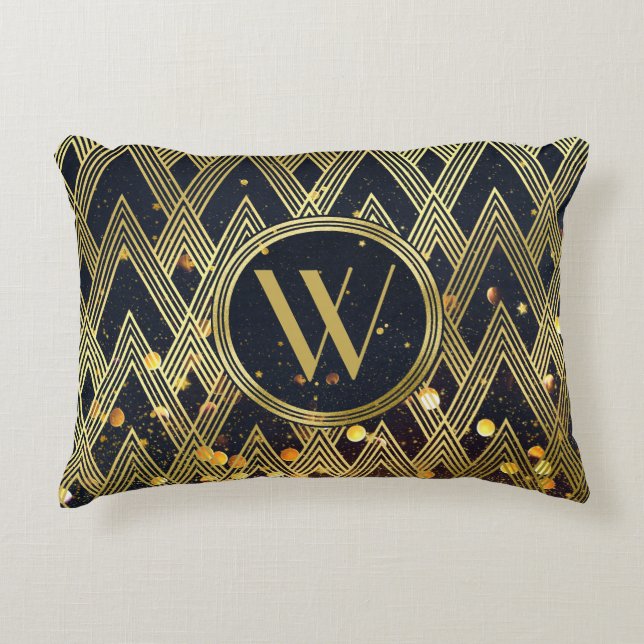 Art Deco Glamour Geometrisches Mustermonogramm Dekokissen (Vorderseite)
