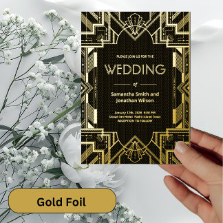 Art Déco Glamour Gold auf Black Foil Wedge Folieneinladung