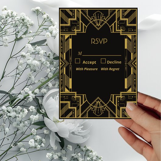 Art Deco Glamour Gold auf Black Wedding RSVP Karte