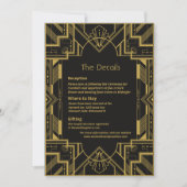 Art Deco Glamour Gold auf der Black Details Card Einladung (Vorderseite)
