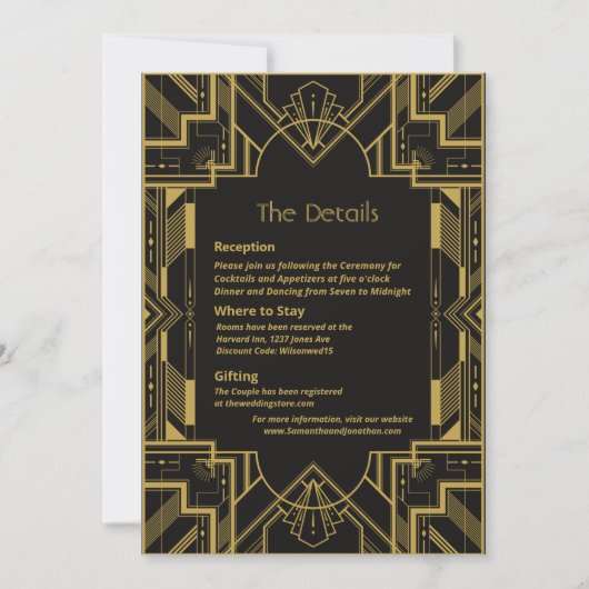 Art Deco Glamour Gold auf der Black Details Card Einladung (Vorderseite)