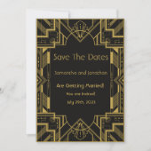 Art Deco Glamour Gold Black Save the Date Card Einladung (Vorderseite)