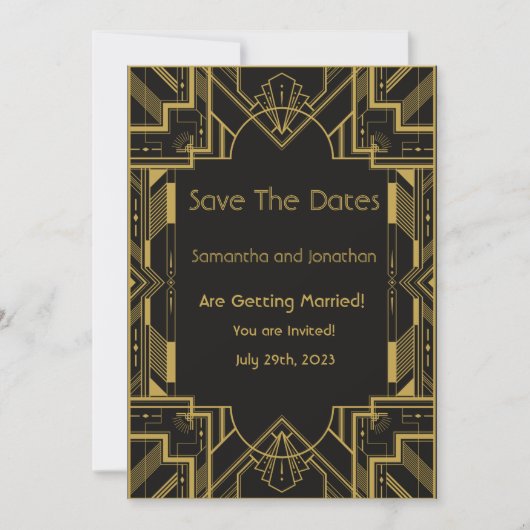 Art Deco Glamour Gold Black Save the Date Card Einladung (Vorderseite)