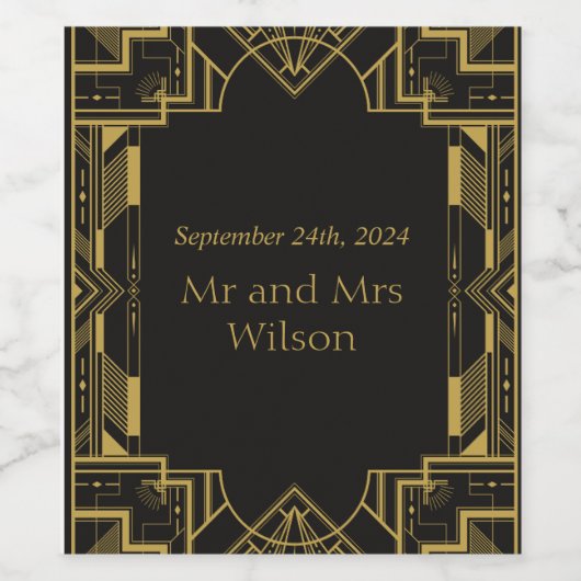 Art Deco Glamour Gold im Schwarzen Meer Weinetikett (Einzelnes Label)