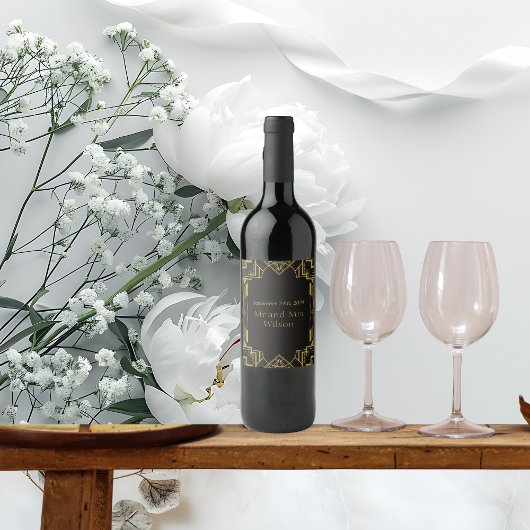 Art Deco Glamour Gold im Schwarzen Meer Weinetikett