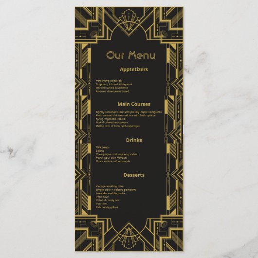 Art Deco Glamour Gold Karte zum Schwarzen Abendess (Vorderseite)