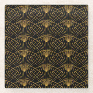 Art Deco Glamour: Goldener Fächer. Glasuntersetzer