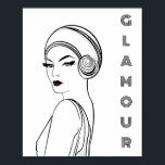 Art Deco Glamour Illustration Poster<br><div class="desc">Fügen Sie Ihrem Platz mit diesem atemberaubenden illustrierten Poster etwas Glamour hinzu. Art Deko Design in Schwarz-Weiß (mit einer Touch Rot).</div>