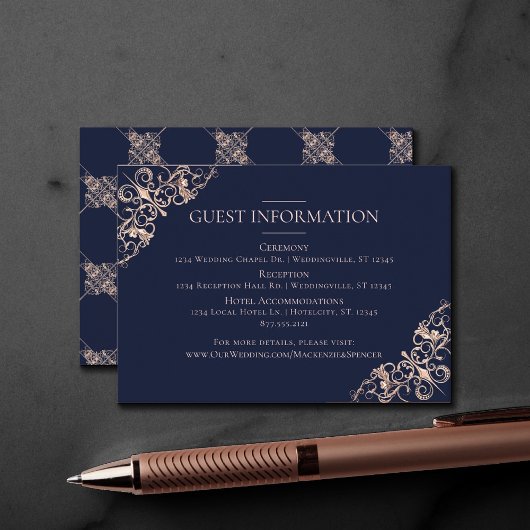 Art Deco Glamour | Navy Blue Blush Guest Details Begleitkarte