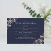 Art Deco Glamour | Navy Blue Blush Guest Details Begleitkarte (Stehend Vorderseite)