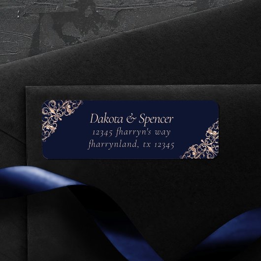 Art Deco Glamour | Navy Blue Rose Gold Address