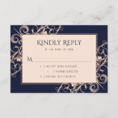 Art Deco Glamour | Navy Blue Rose Gold Ornamental RSVP Karte (Vorderseite)