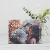 Art Deco Glamour | Navy Blue Rose Gold Ornamental Save The Date (Stehend Vorderseite)
