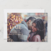 Art Deco Glamour | Navy Blue Rose Gold Ornamental Save The Date (Vorderseite)