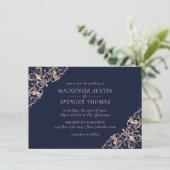 Art Deco Glamour | Navy Blue Rose Gold Wedding Einladung (Stehend Vorderseite)