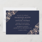 Art Deco Glamour | Navy Blue Rose Gold Wedding Einladung (Vorderseite)