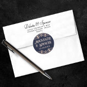 Art Deco Glamour | Navy Blue Rose Gold Wedding Runder Aufkleber