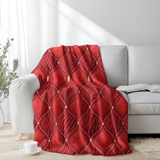 Art Deco Glamour rotes Valentinsmuster Fleecedecke