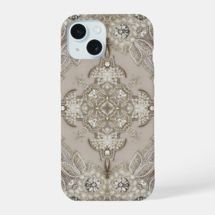 Art Deco Glamouröse Vintage Mode Grau Beige iPhone 15 Hülle