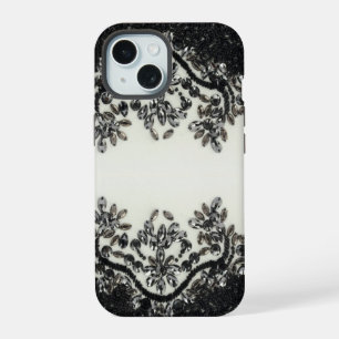 Art Deco Glamouröse Vintage-Mode Schwarz Weiß Blum iPhone 15 Hülle