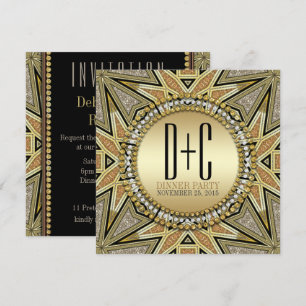 Art Deco Glitteri Goldenes Abendessen Party Einlad Einladung