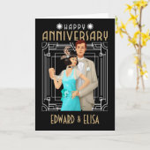 Art Déco glückliche Jubiläumsnamen jedes Jahr Schw Karte (Gelbe Blume)