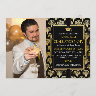 Art Deco Gold Abschluss Gatsby Party Foto der 1920 Einladung