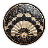 Art Deco Gold ägyptische Fans Shiny Black Keramikknauf (Vorderseite)