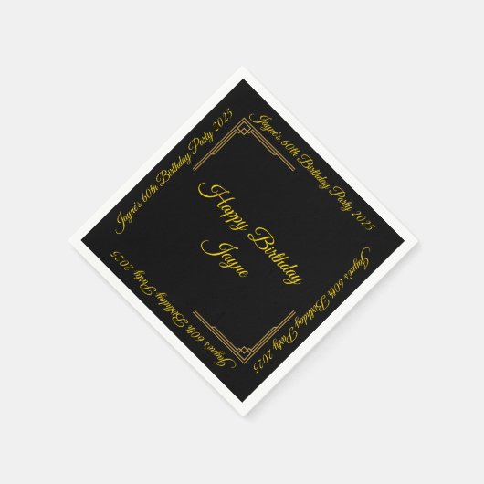 Art Deco Gold auf Black Birthday Party Serviette (Ecke)