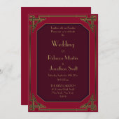 Art Deco Gold auf Red Vintage Hochzeit Einladung (Vorne/Hinten)