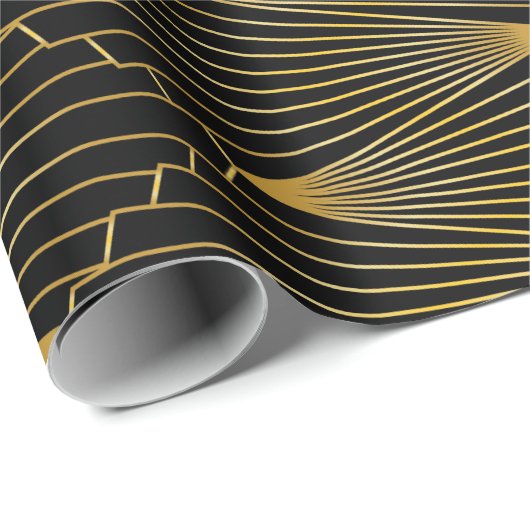 Art Deco Gold auf schwarz Geschenkpapier (Rolleneckpunkt)
