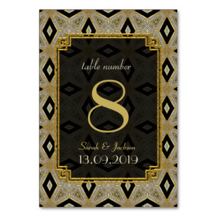 Art Deco Gold Black Diamond Wedding Tischnummer