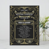 Art Deco Gold Black Entourage Orden der Feier Programm (Stehend Vorderseite)