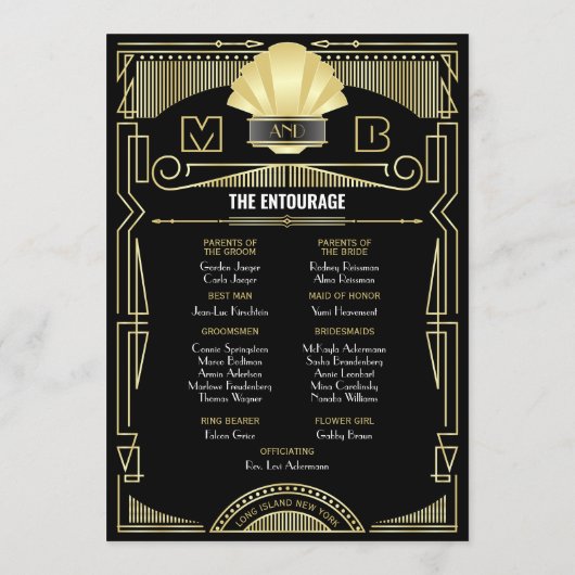 Art Deco Gold Black Entourage Orden der Feier Programm (Rückseite)