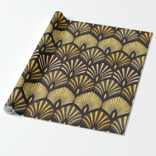 Art Deco Gold Black Fan Muster Geschenkpapier