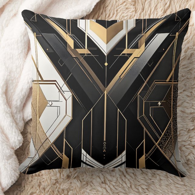 Art Deco Gold Black Geometric Cross Design Kissen (Von Creator hochgeladen)