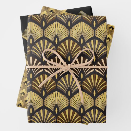 Art Deco Gold Black Geometric Luxus Muster Geschenkpapier Set (Beispiel)