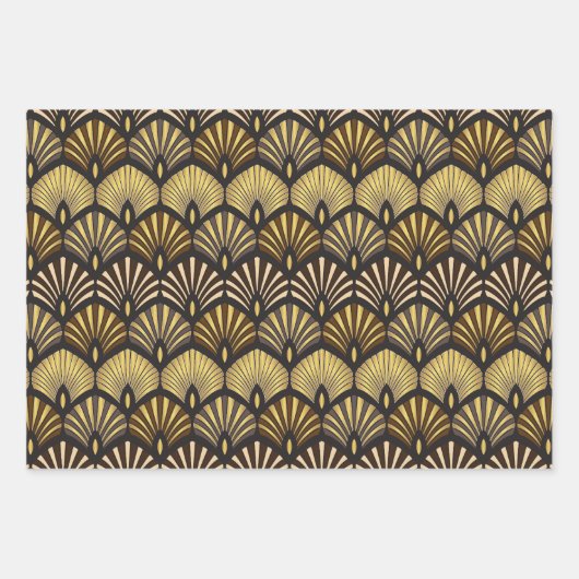 Art Deco Gold Black Geometric Luxus Muster Geschenkpapier Set (Vorderseite)