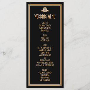 Art Deco Gold Black Great Gatsby Wedding Menü Menükarte