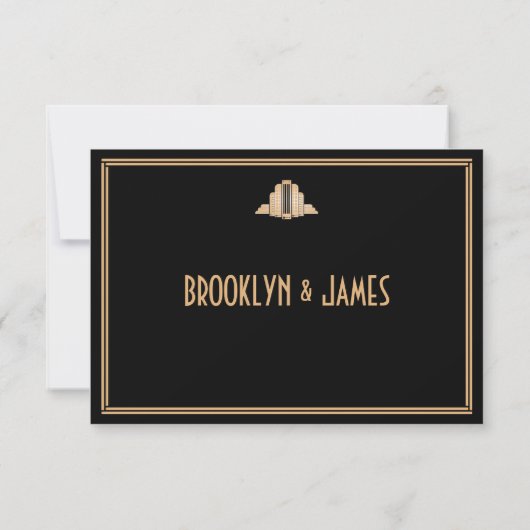 Art Deco Gold Black Great Gatsby Wedding RSVP Card (Rückseite)