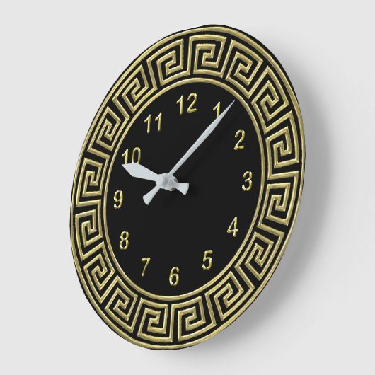 Art Deco Gold Black Greece Key Border Gold Markier Große Wanduhr (Winkel)