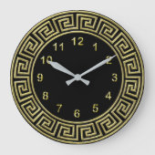 Art Deco Gold Black Greece Key Border Gold Markier Große Wanduhr (Vorderseite)