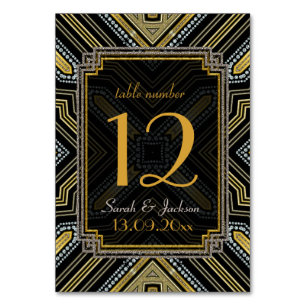 Art Deco Gold Black Guest Names Tischnummer