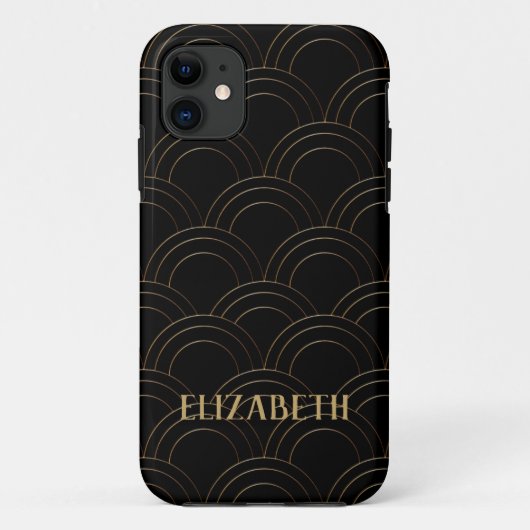 Art Deco Gold Black Name Personalisiert Case-Mate iPhone Hülle (Rückseite)