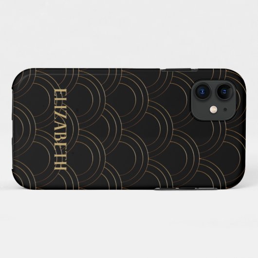 Art Deco Gold Black Name Personalisiert Case-Mate iPhone Hülle (Rückseite (Horizontal))